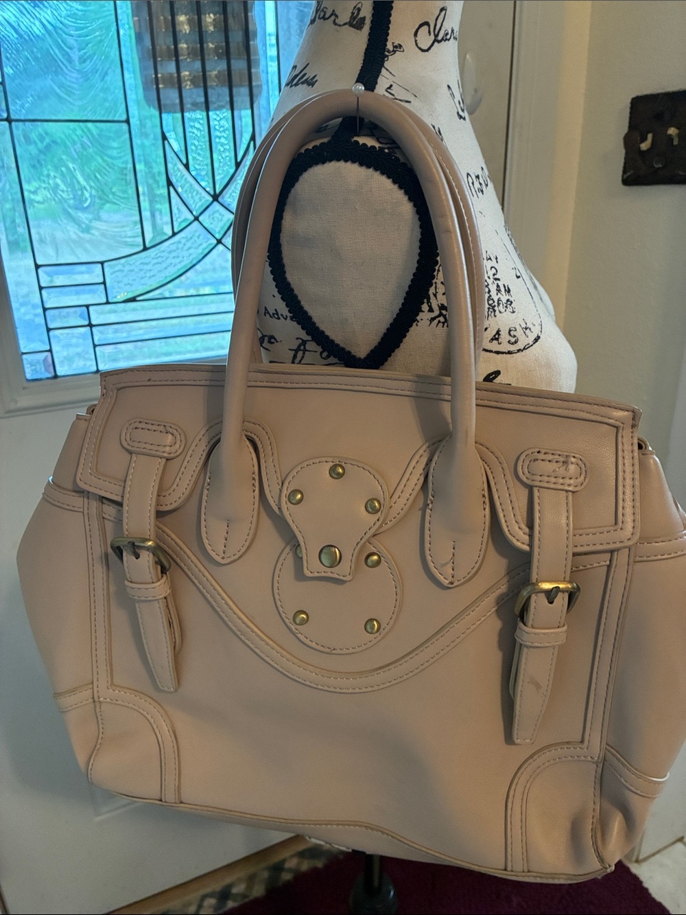 Structured Beige Faux Leather Shoulder Bag- NWOT